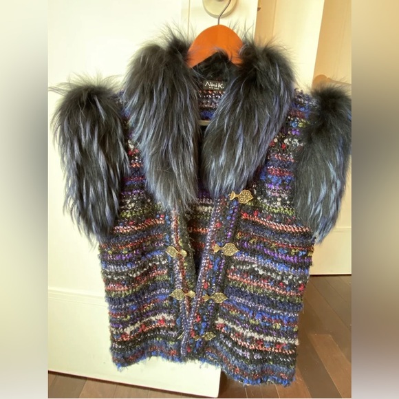 Nini K Saks Fifth Avenue Hade-Made Vest With Real Fox Hand Crocheted One Size - Picture 10 of 14